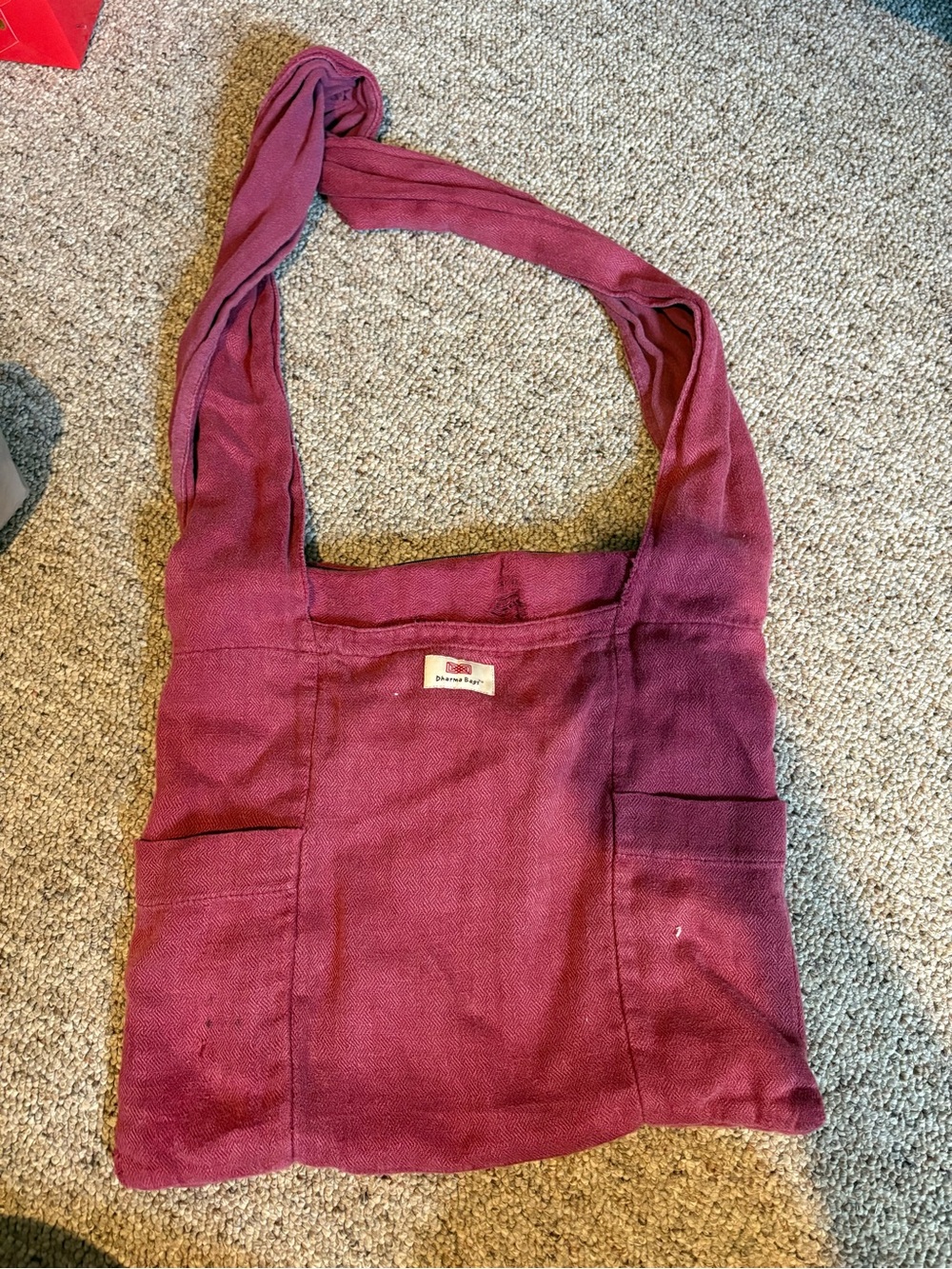 Handloom Cotton Shoulder Bag in Burgundy - Handmade Travel Tote